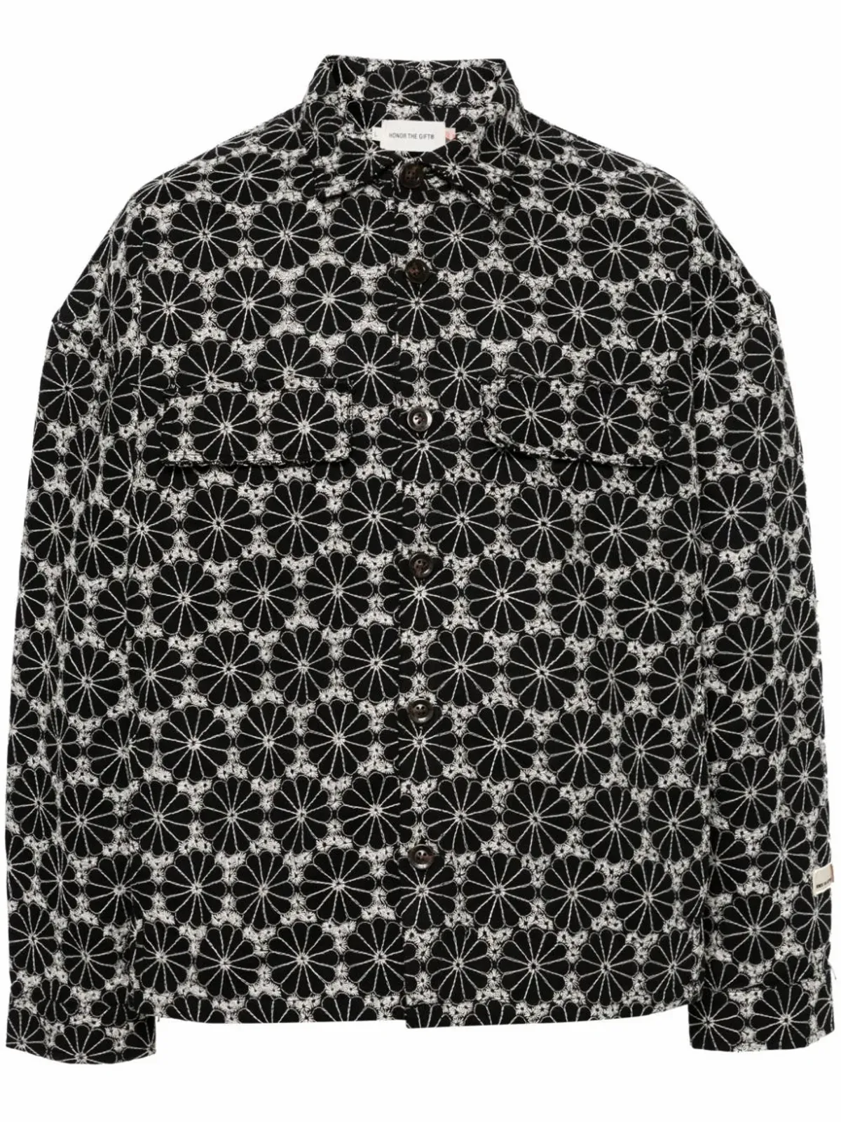 Honor The Gift Floral-embroidered Cotton Shirt In Black