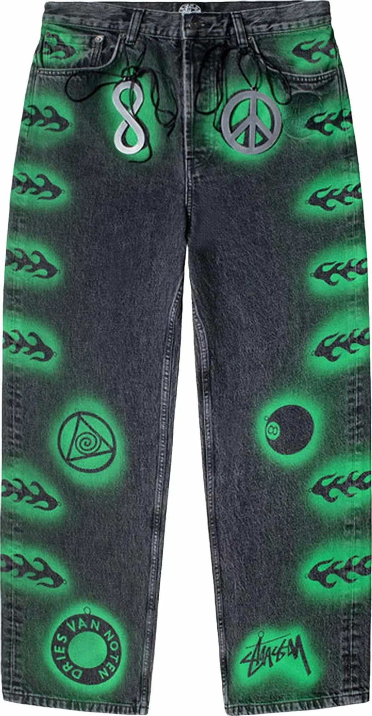 Dries Van Noten × Stussy Hand-Stencilled Washed Black Jeans