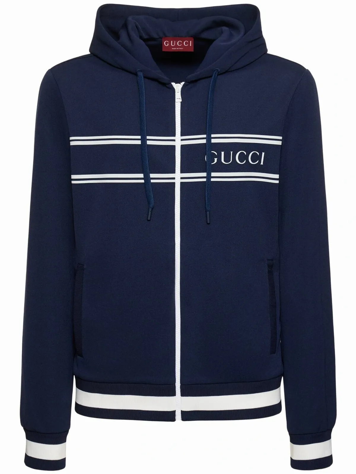 Gucci Logo-Print Striped Tech-Pique Zip-Up Hoodie