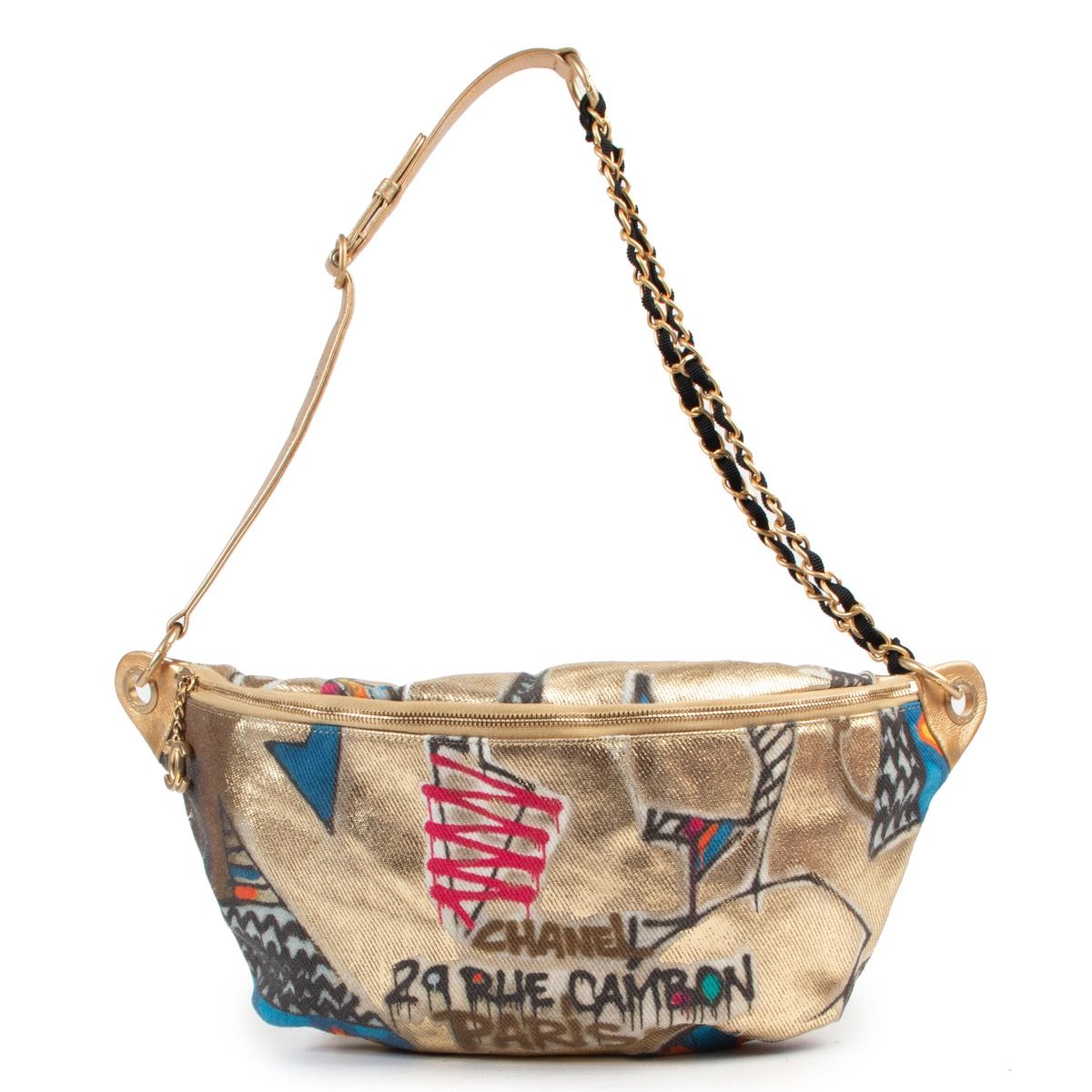 Chanel Calfskin/Cotton Gold-tone Gold Multicolor Waist Bag