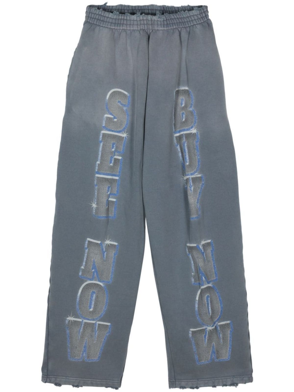 Balenciaga Slogan-print Cotton Track Pants In Blue