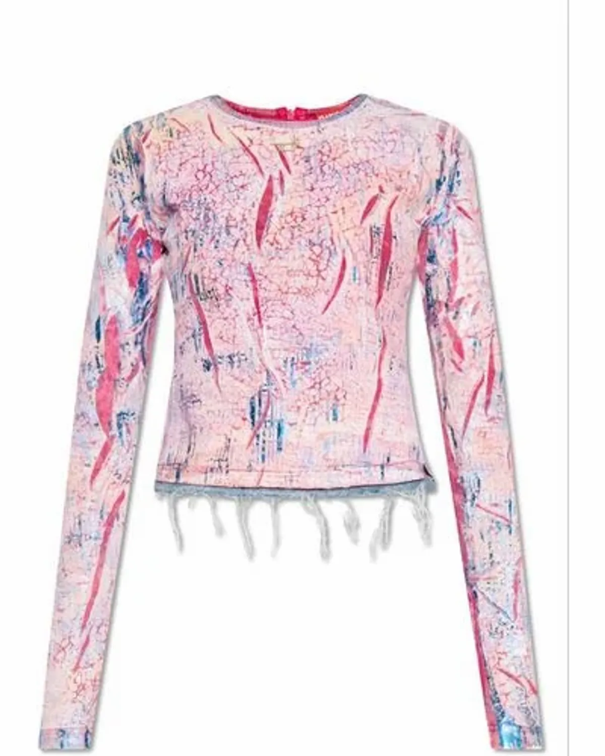 Diesel Overprinted jersey top with frayed hem