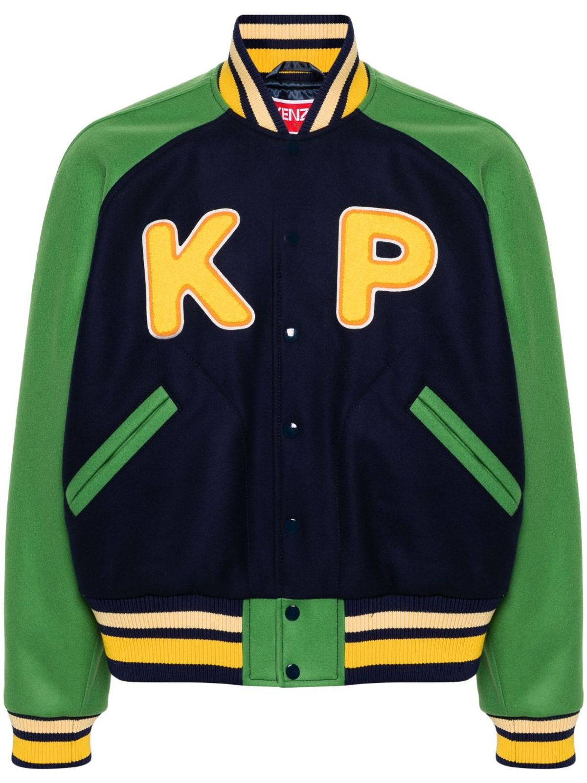 Kenzo Varsity Felted Bomber Jacket In Bleu Nuit