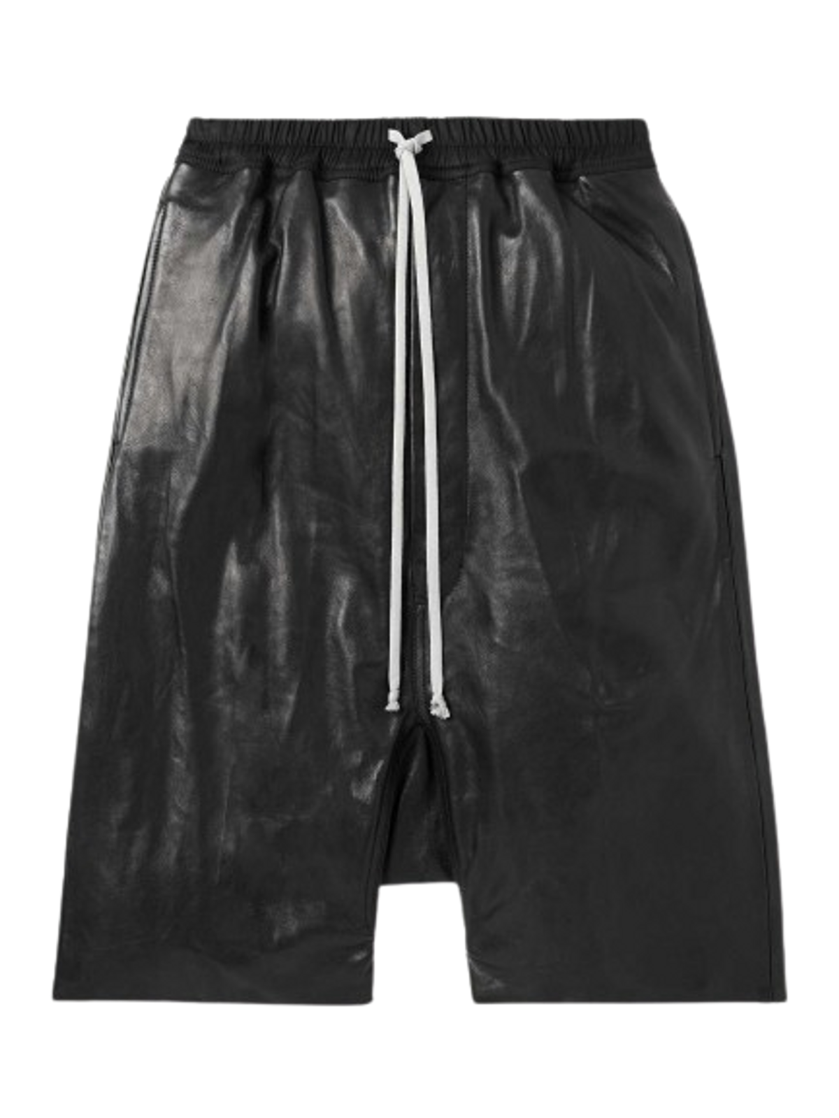 Rick Owens Pod Wide-leg Leather Drawstring Shorts In Black