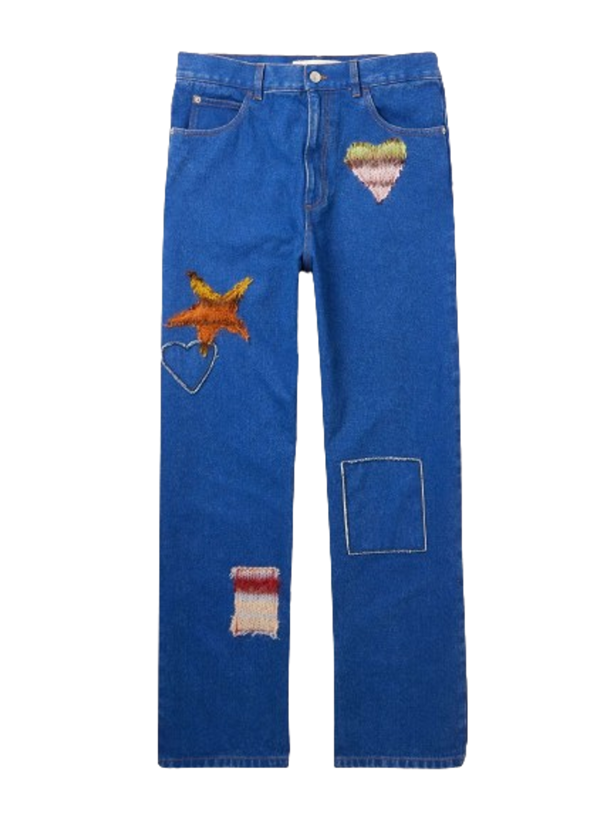 Marni Heart Patch Topstitched Straight-leg Jeans In Blue
