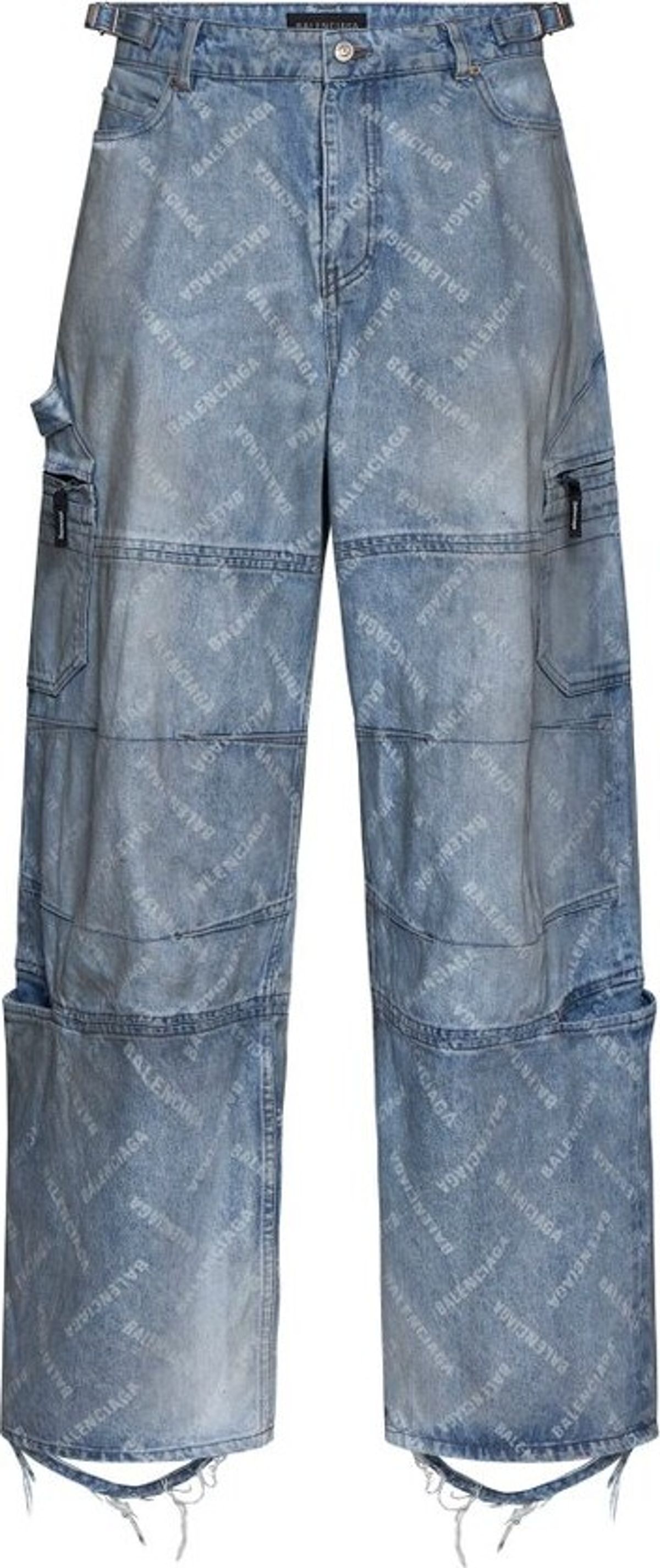 Balenciaga Mid-rise Logo Diagonal Wide-leg Cargo Pants In All Over Dirty Blue