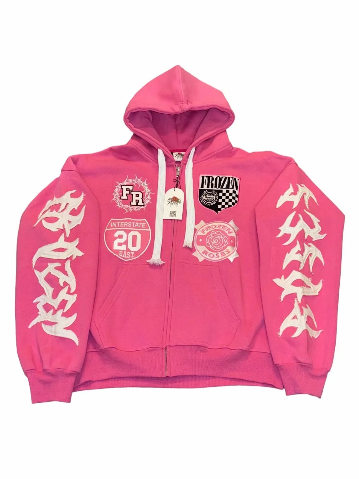 トップス rosefrantz FUROVERFITLETTERINGHOODZIP-UP Frozen Roses FR Thorn Racer Oversized Zip Up Hoodie | WHAT'S ON
