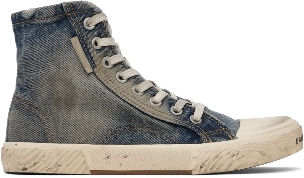 Balenciaga Paris Distressed-denim High-top Trainers