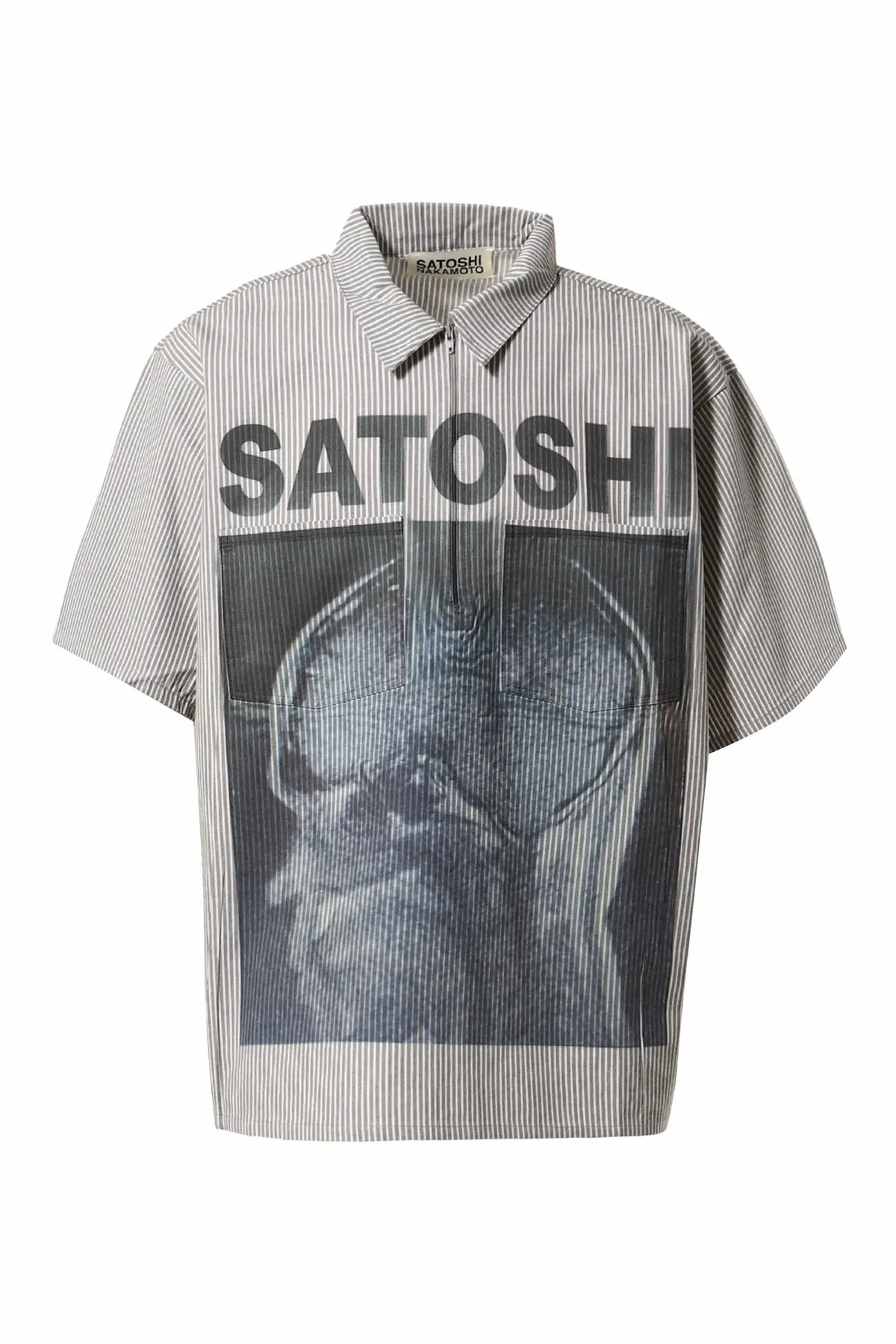 Satoshi Nakamoto A Lot On My Mind Oversized Workshirt in Grey Stripes