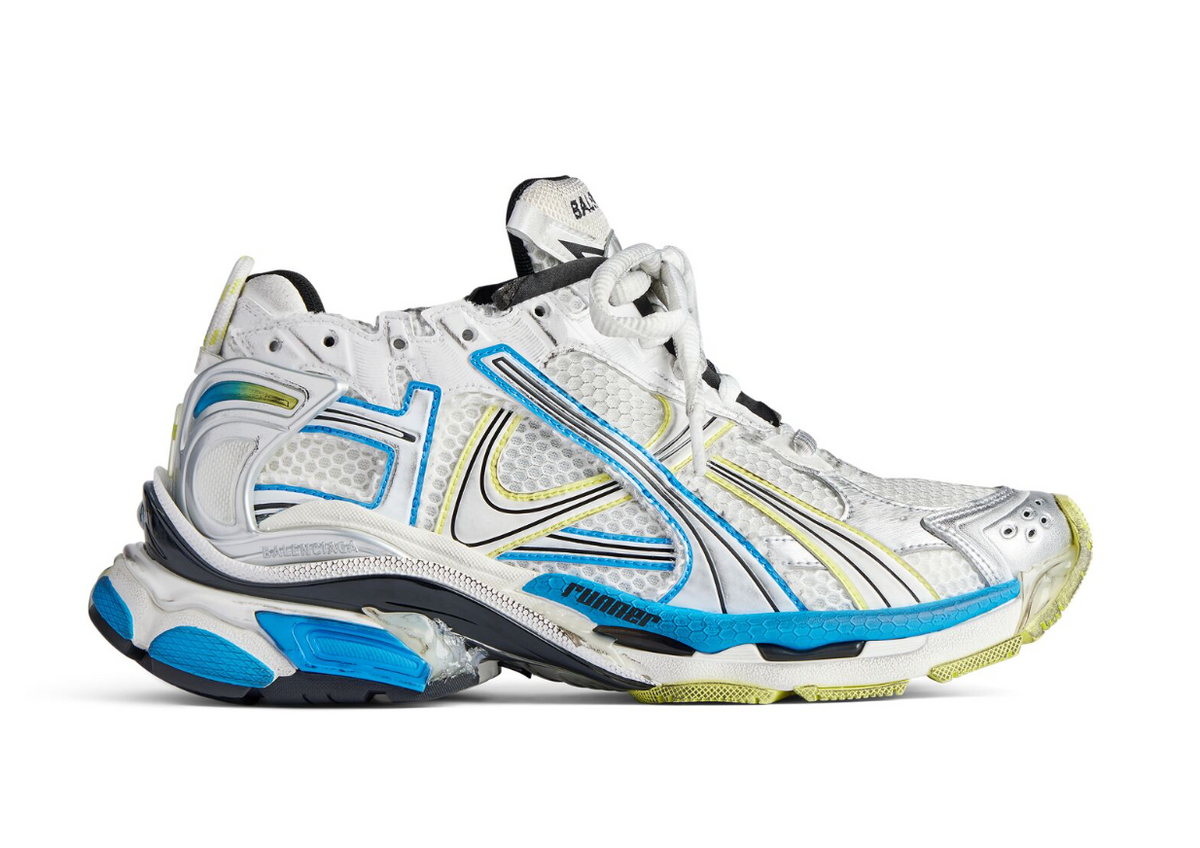 Balenciaga Runner Sneaker in white, yellow and blue mesh and nylon