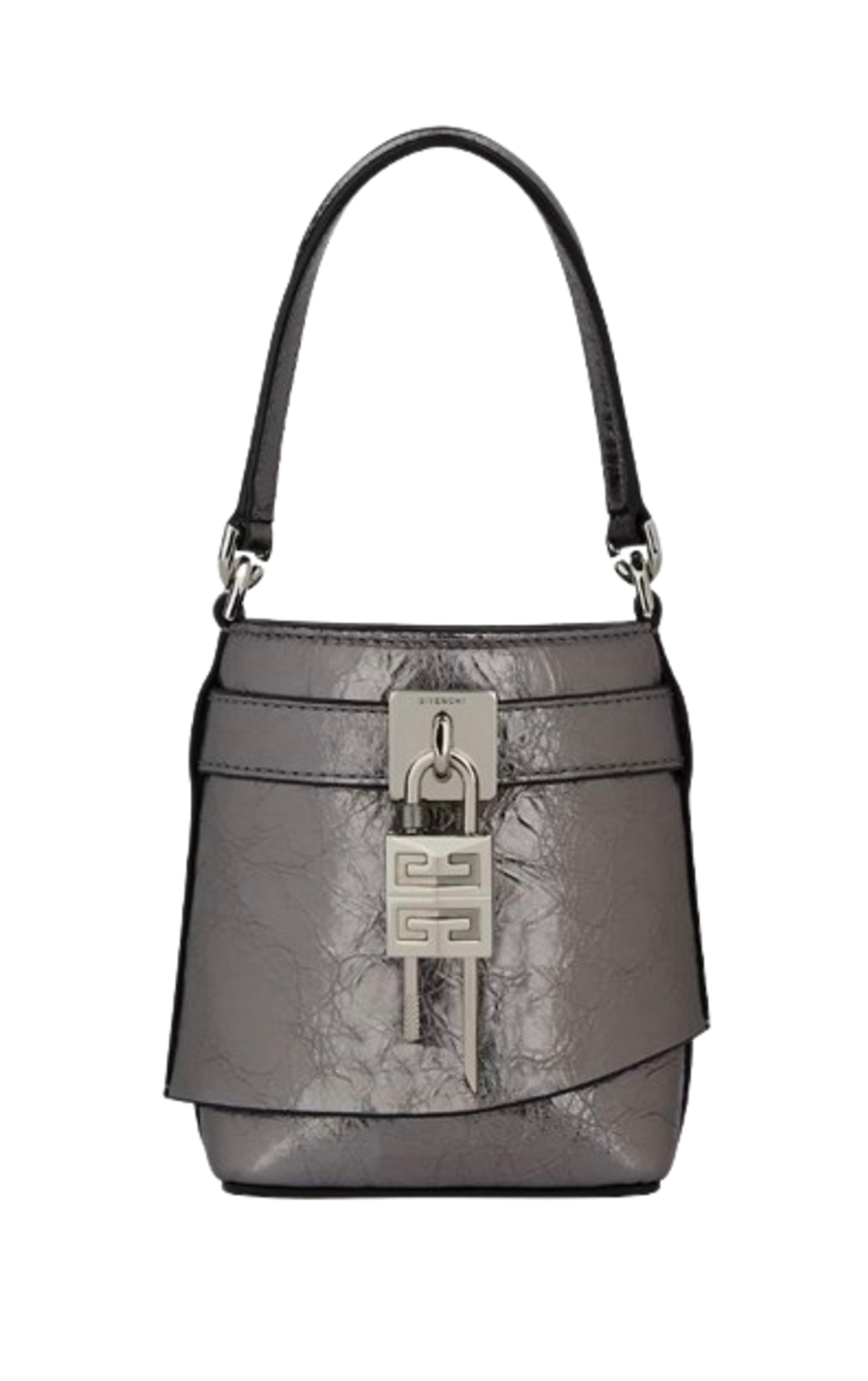 Givenchy Silvery Grey Shark-lock Micro Metallic-leather Bucket Bag