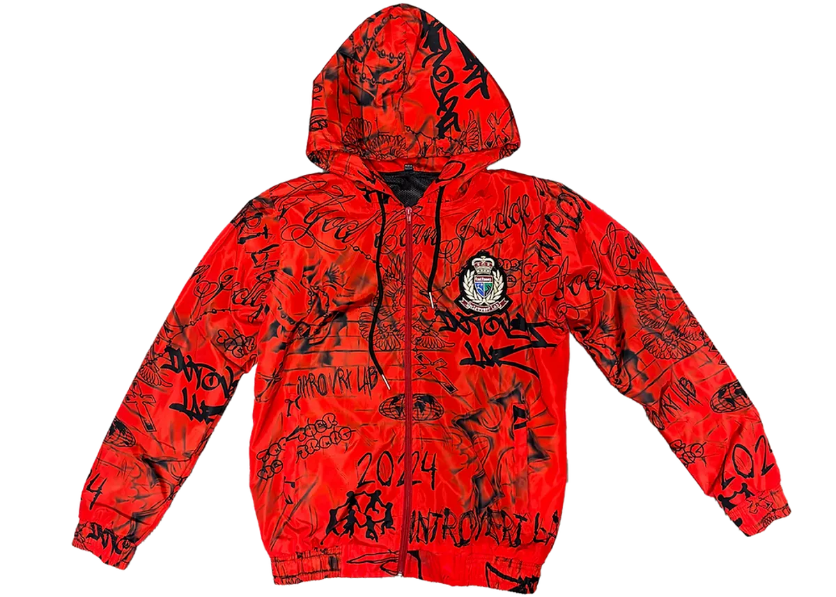 Introvert Lab Red Only God Can Judge Windbreaker