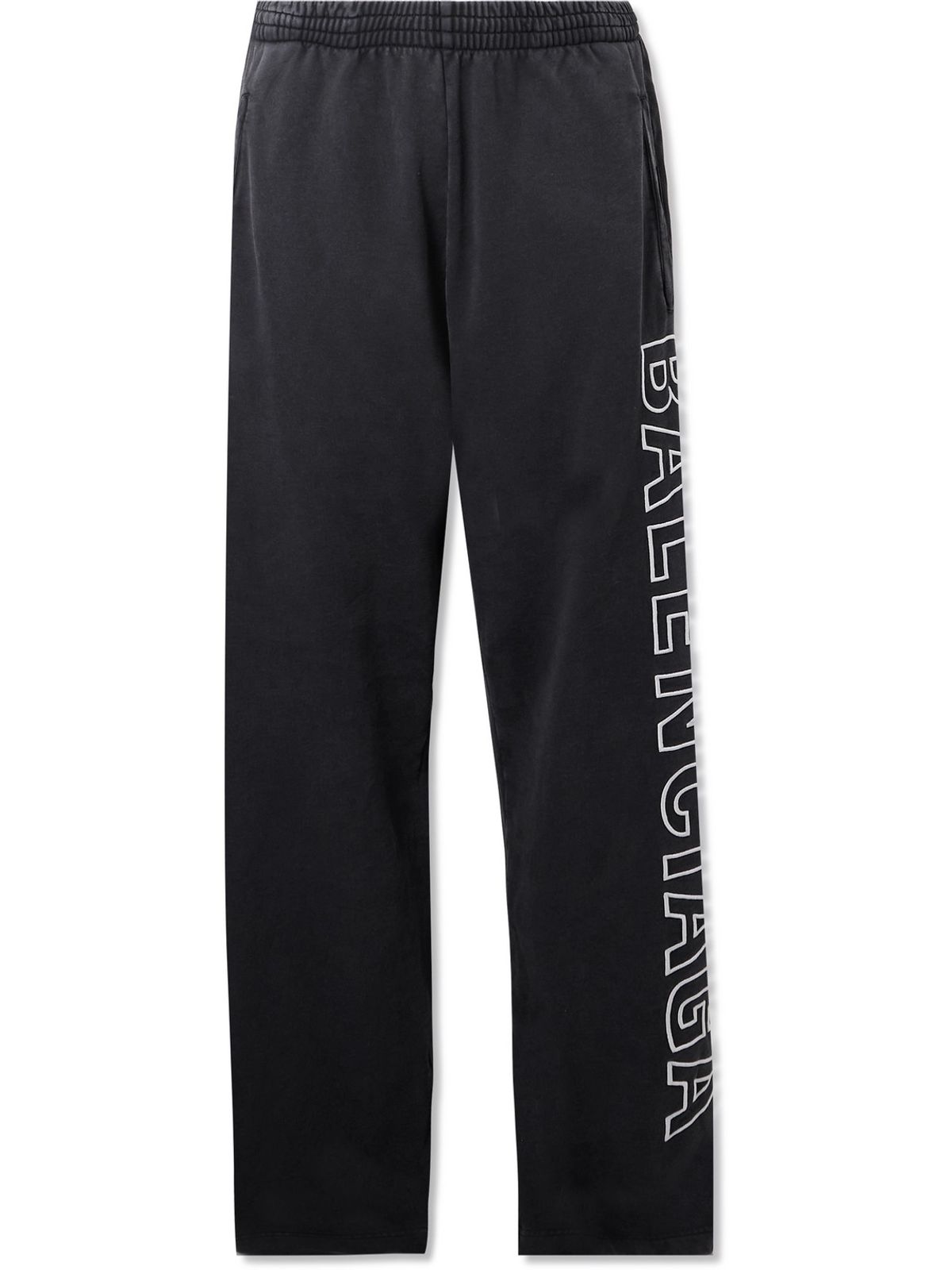 Balenciaga Wide-leg Logo-embroidered Cotton-jersey Sweatpants In Black