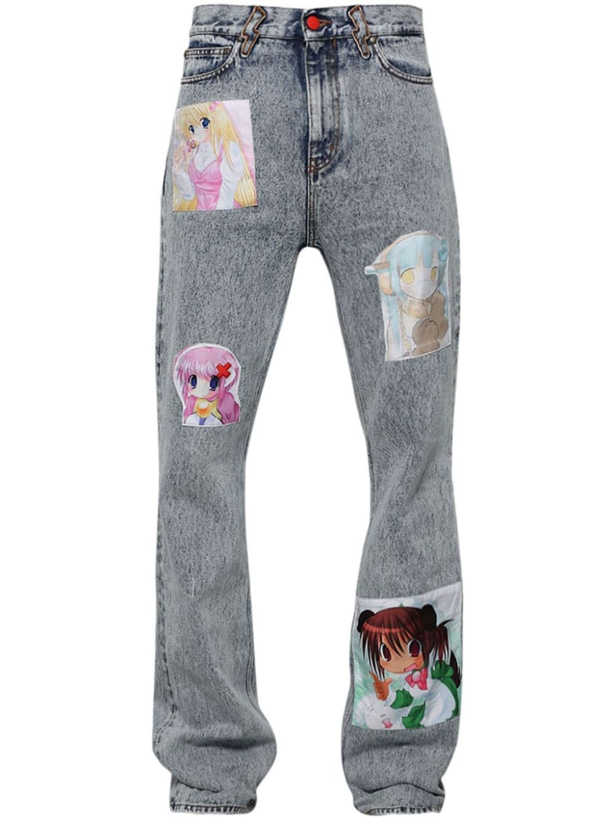Members Of The Rage Anime Patches Flared Jeans In Black