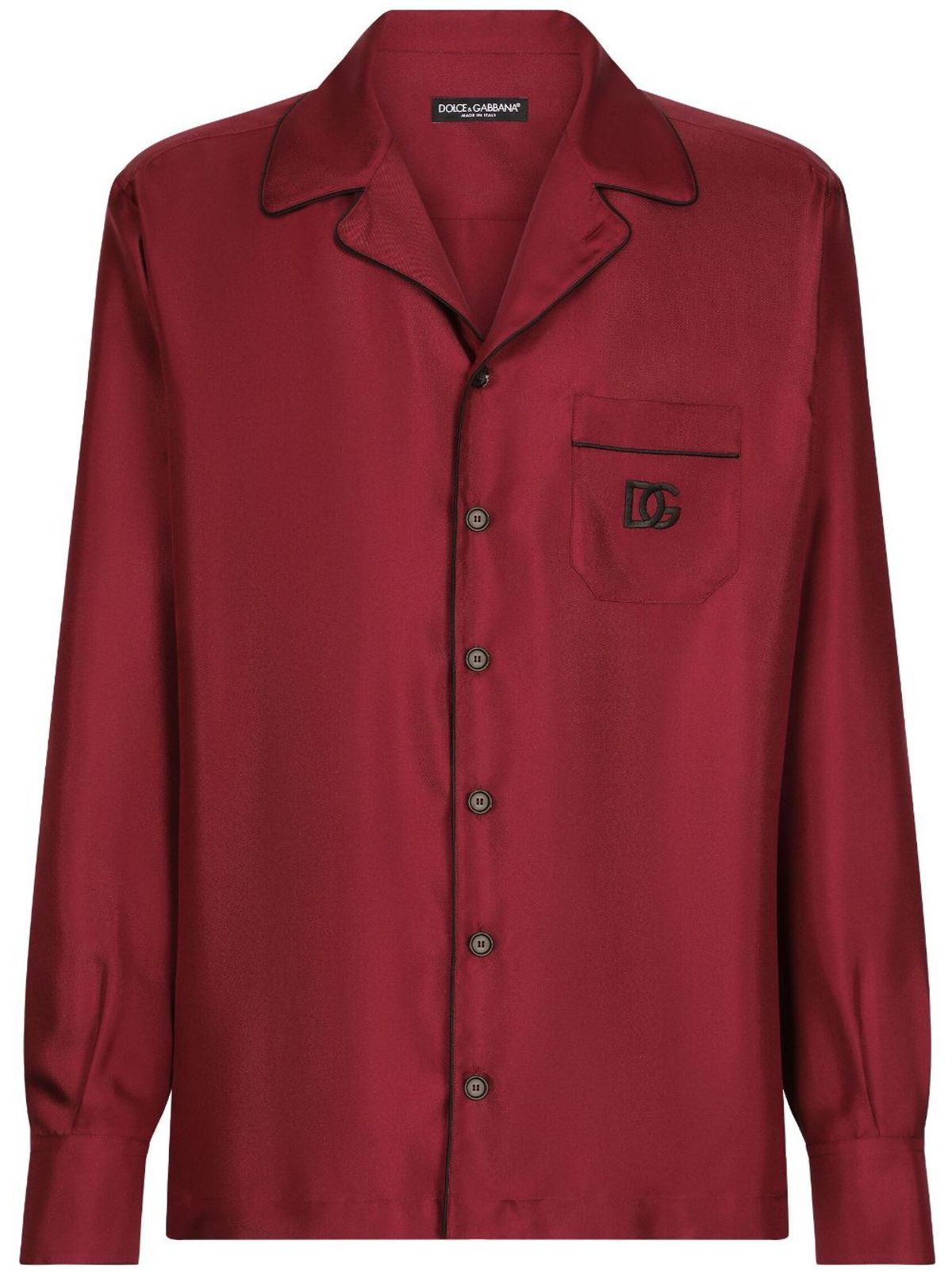 Dolce & Gabbana Silk Shirt With Dg Logo-embroidered Patch In Bordeaux