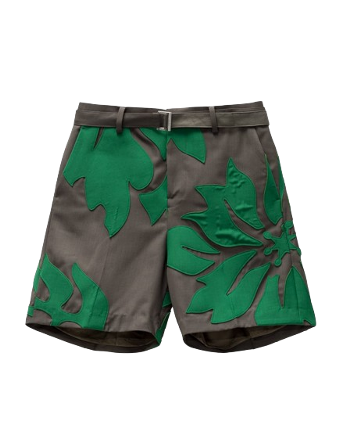 Sacai Floral Embroidered Patch Suiting Shorts In Green
