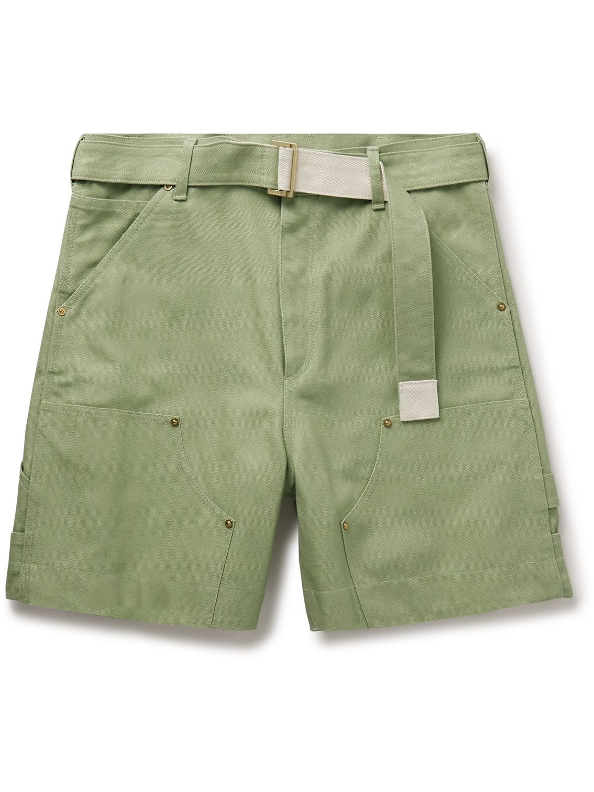 Carhartt × Sacai Wide-leg Belted Cotton-canvas Shorts In Green