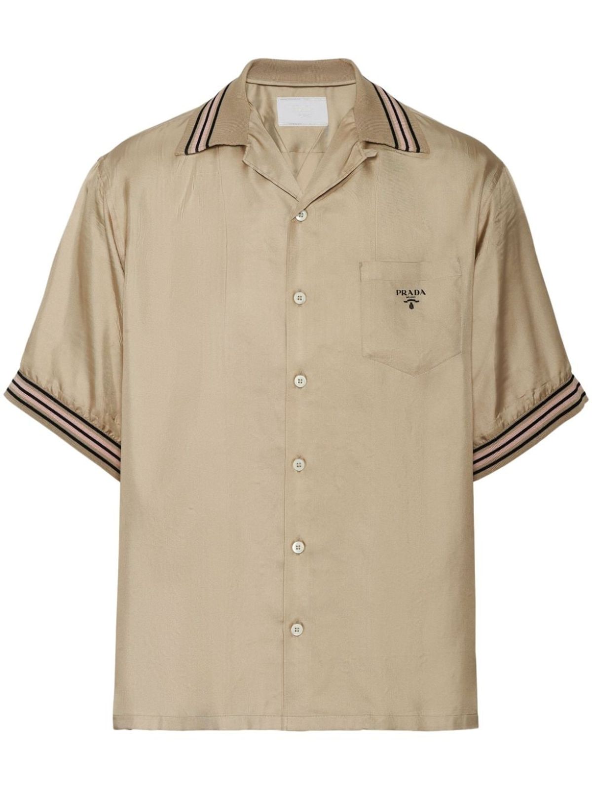 Prada Logo-print Silk Shirt In Neutrals
