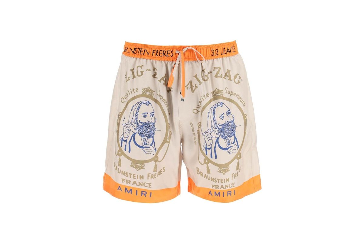 Amiri × Zig-Zag World Silk Shorts Beige