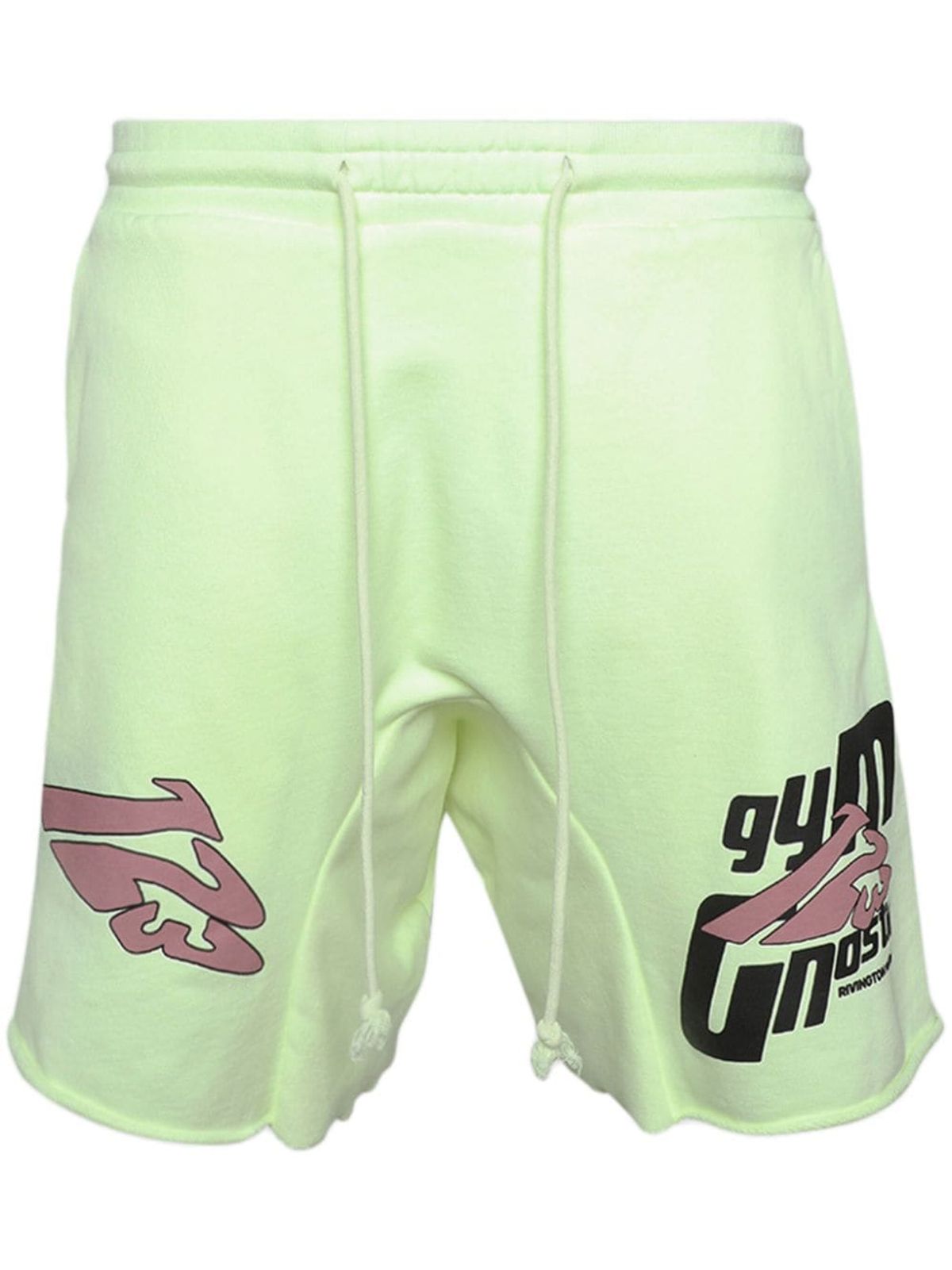 RRR-123 Fasting For Faster Straight-leg Printed Cotton-jersey Drawstring Shorts In Green