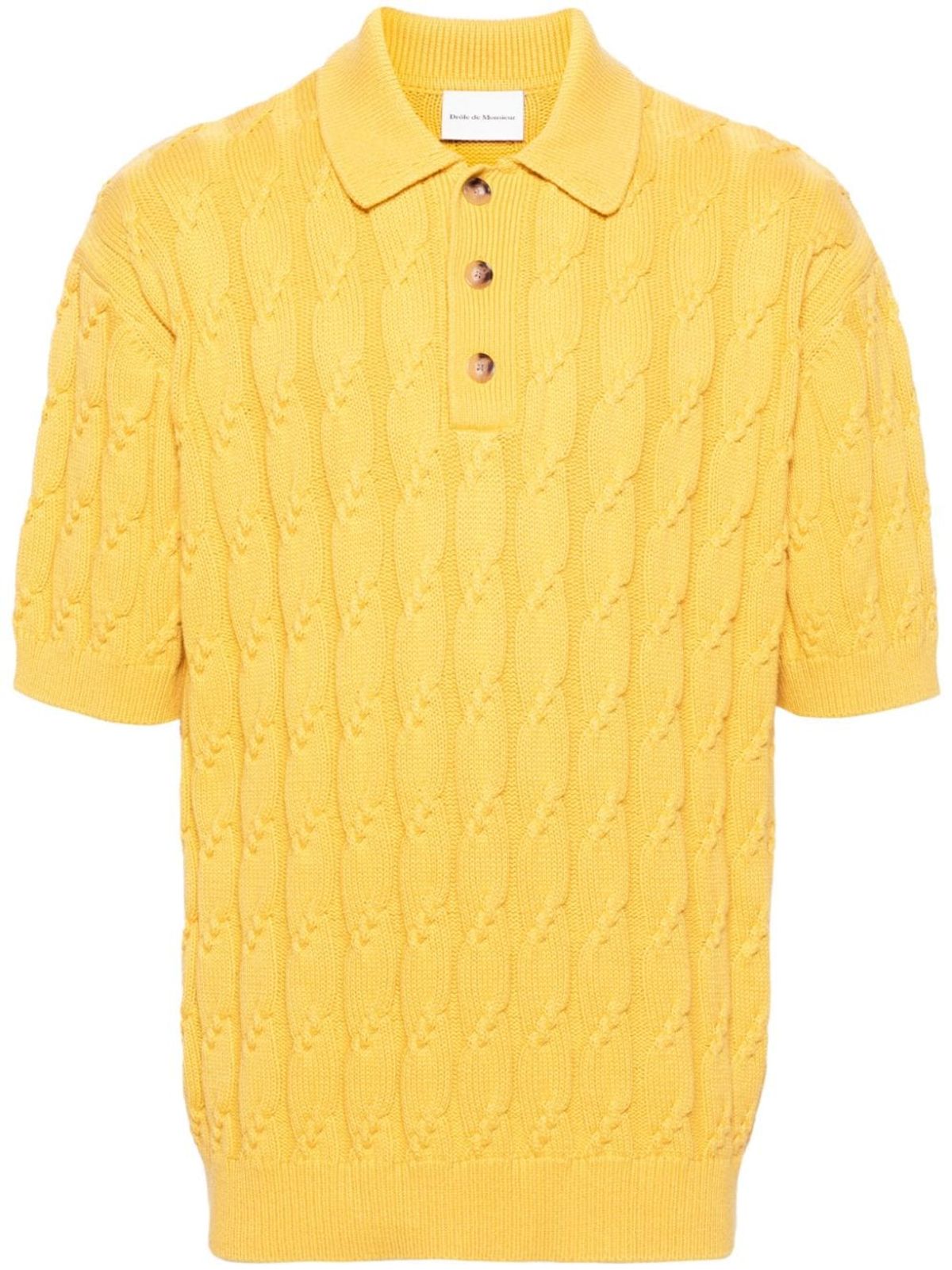 Drole De Monsieur Cable-knit Polo Jumper In Yellow