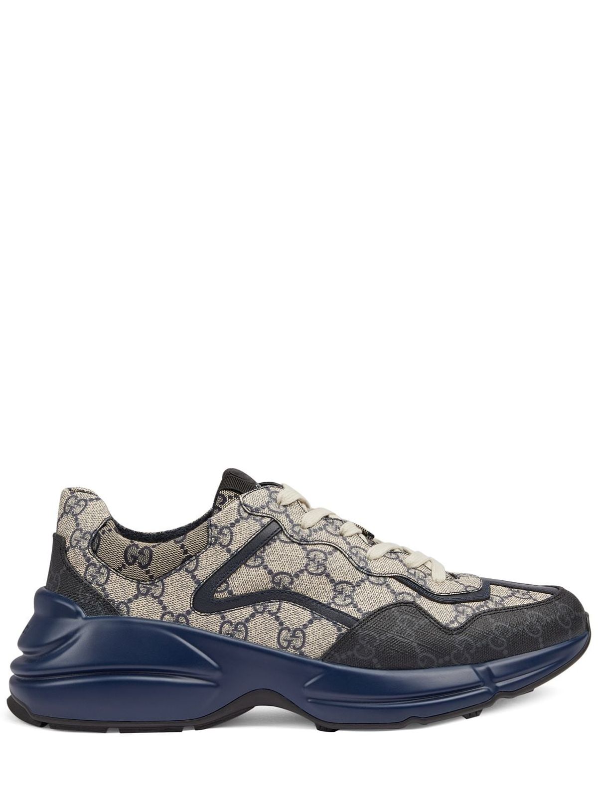 Gucci Rhyton Leather-trimmed Monogrammed Supreme Coated-canvas Sneakers In Black Blue