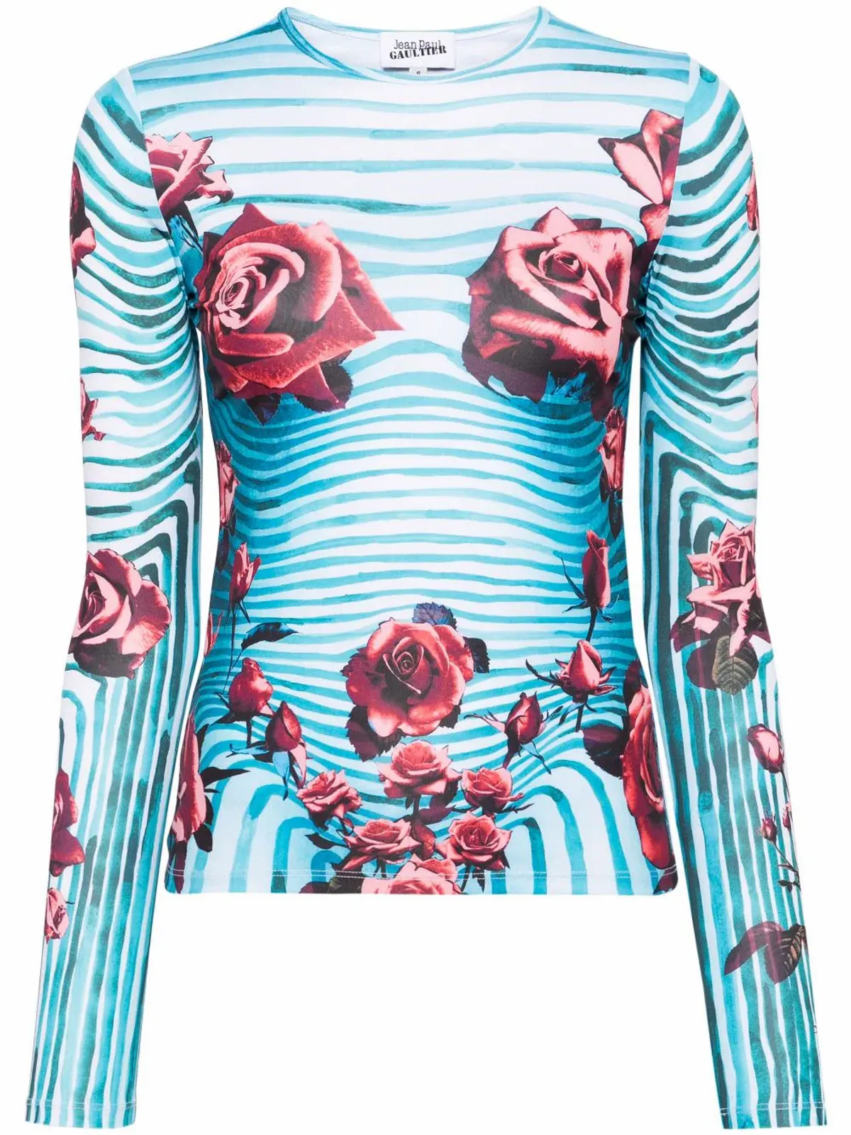 Jean Paul Gaultier Blue Morphing Rose-print Top In 503001 Blue