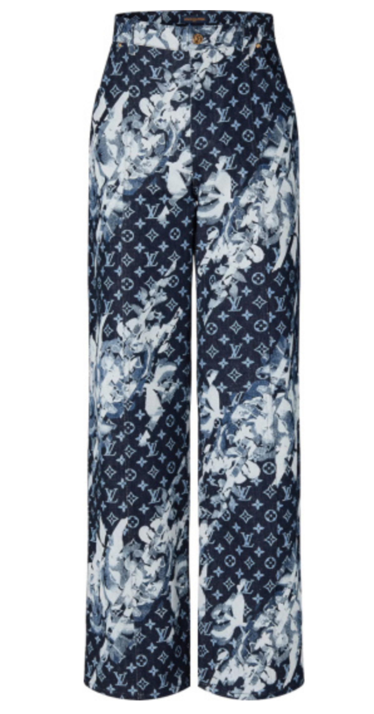 Louis Vuitton Blue Slashed Floral Print Jeans