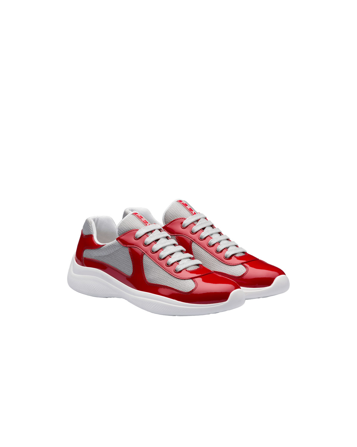 Prada Patent Leather And Technical Fabric Americas Cup Sneakers In Red