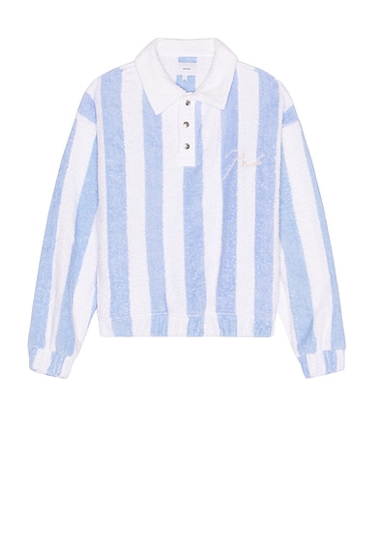 Rhude Striped Loop Terry Polo In White Light Blue
