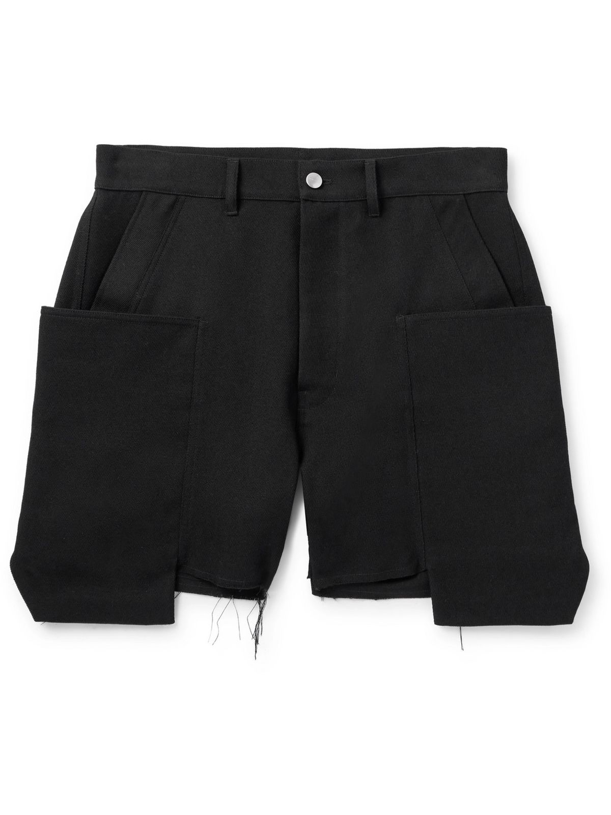 Rick Owens Stefan Straight-leg Distressed Wool-drill Cargo Shorts In Black
