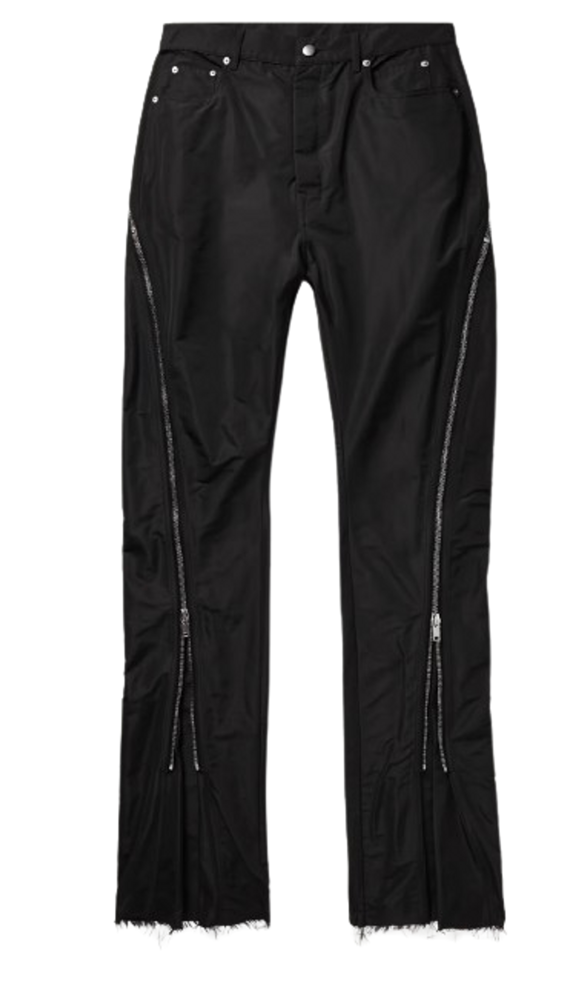 Rick Owens Bolan Banana Slim-fit Flared Zip-embellished Faille Trousers In Black