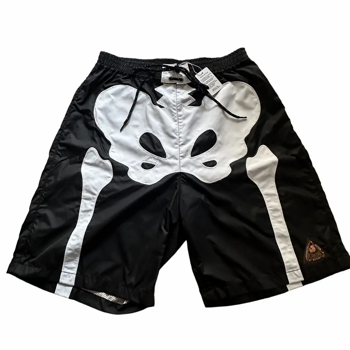 Kapital Straight-leg Mid-length Panelled Swim Shorts In Black