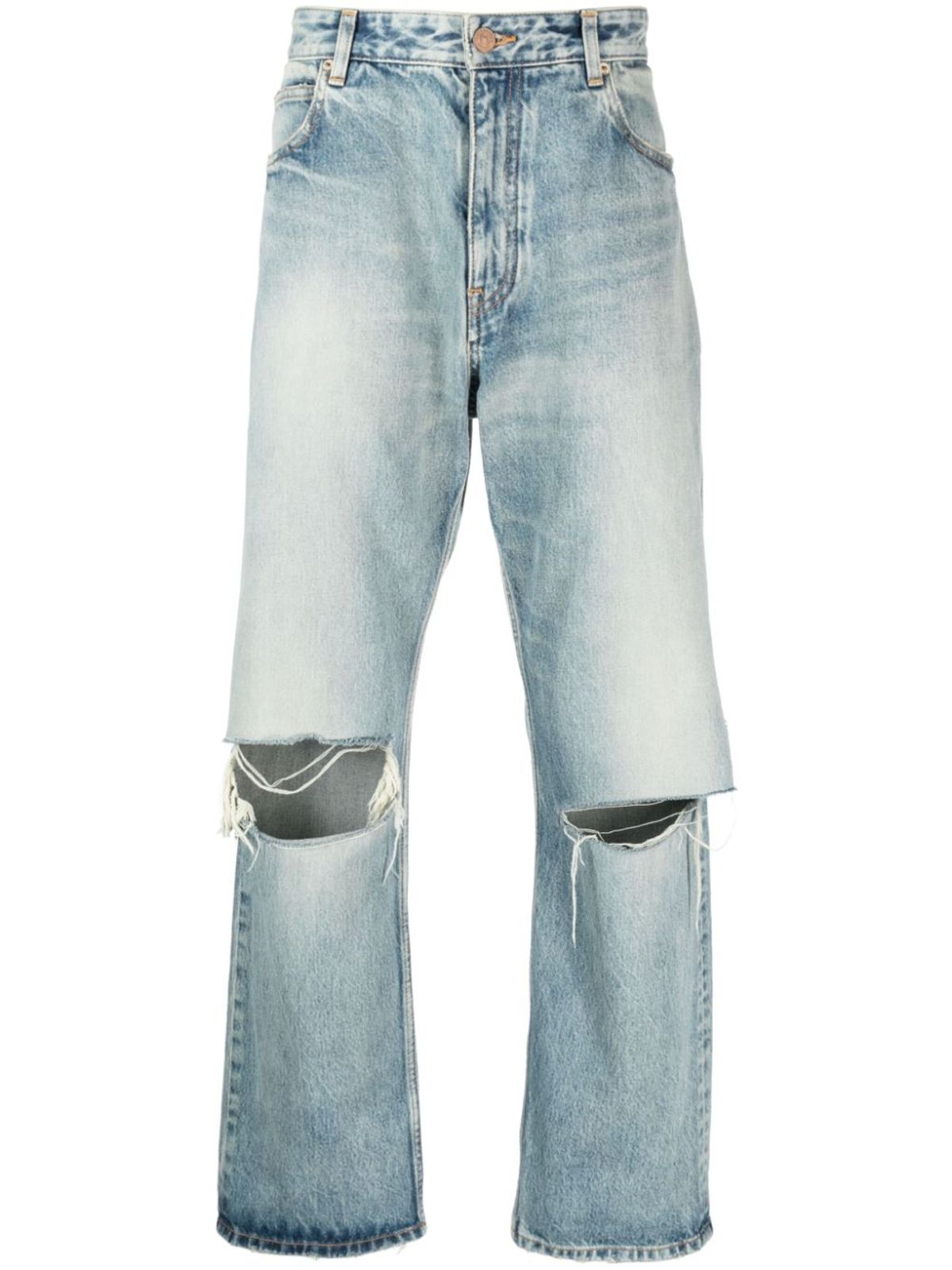 Balenciaga Distressed Low-rise Wide-leg Jeans In Blue