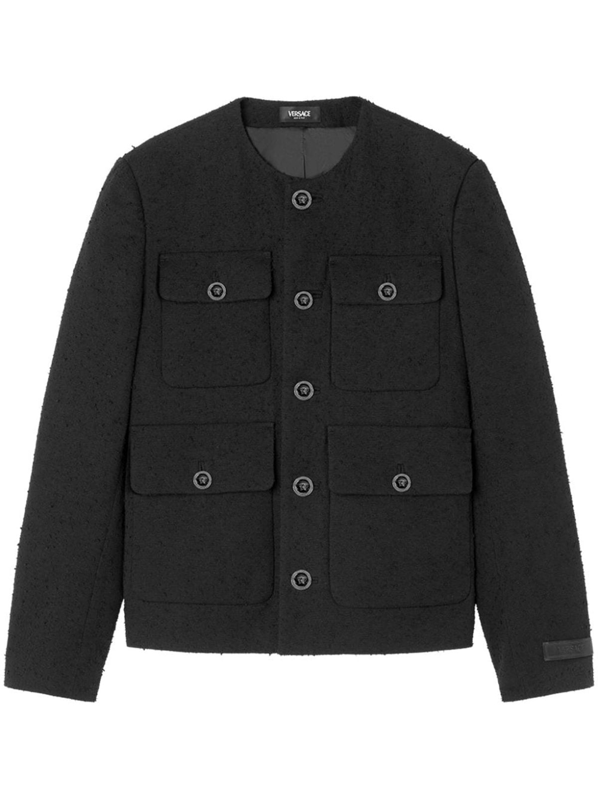 Versace Flap-pocket Tweed Jacket In Black
