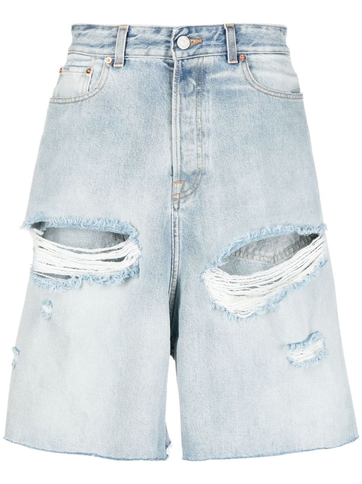 Vetements Distressed Cotton Shorts In Blau
