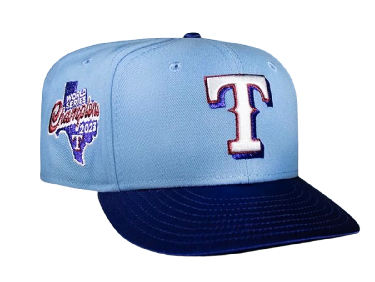 New Era Texas Rangers Sky Blue and Satin Royal 23 World Series Hat