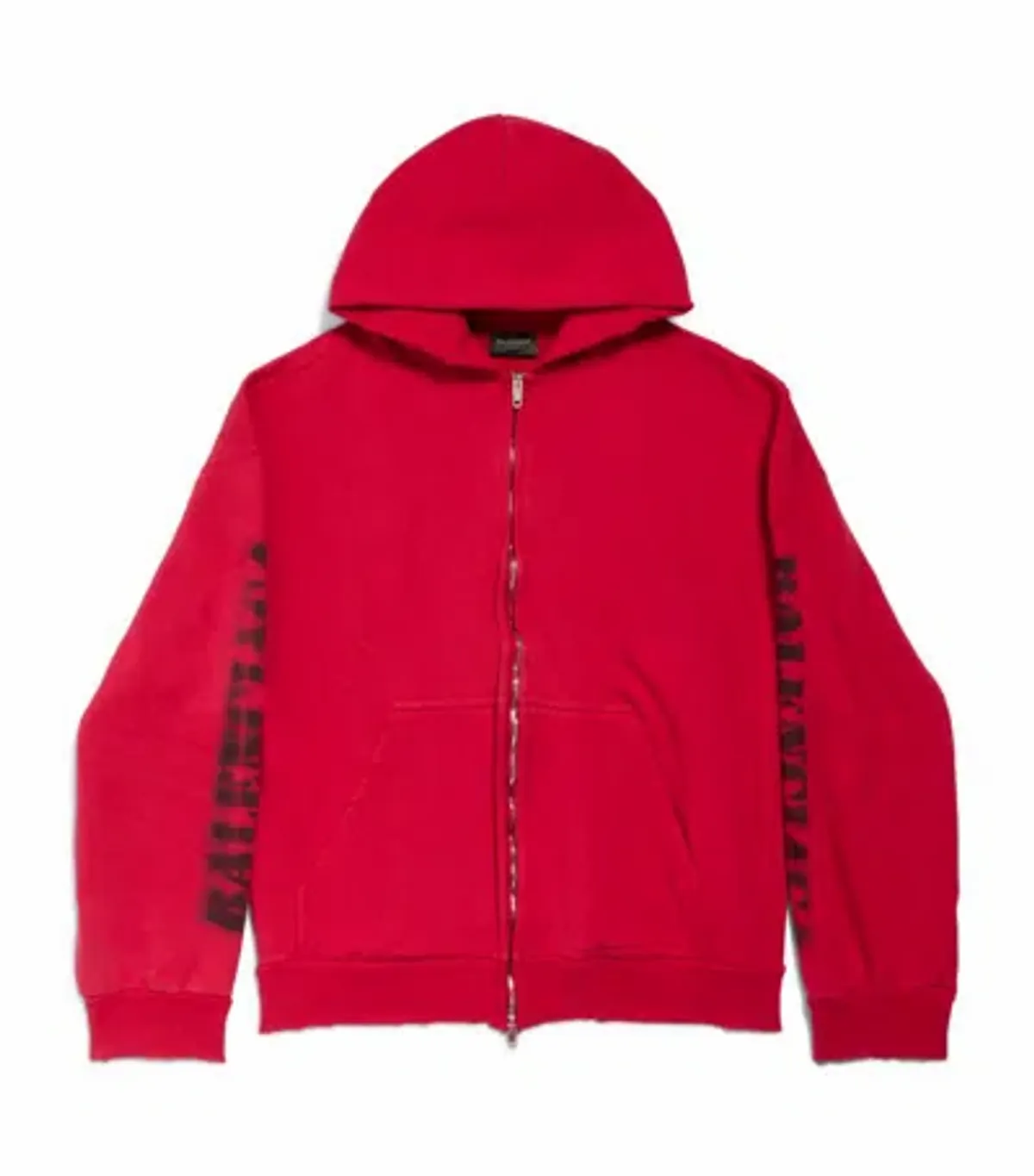 Balenciaga Stencil Type Logo Zip-Up Hoodie In Red