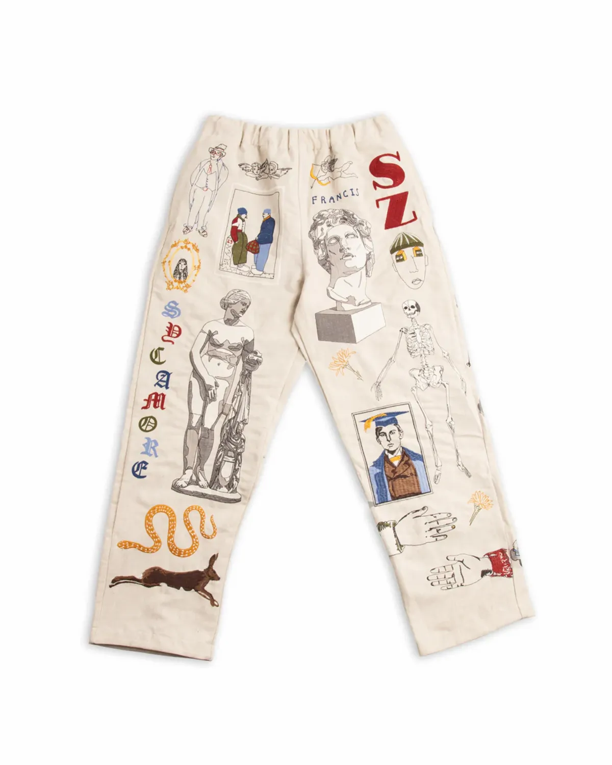 Samuel Zelig Beige Gallery Embroidered Pants