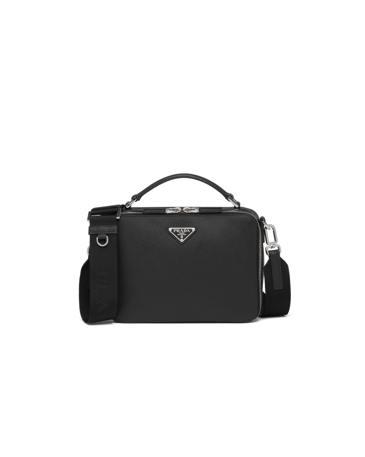 Prada Medium Brique Saffiano Leather Bag In Black