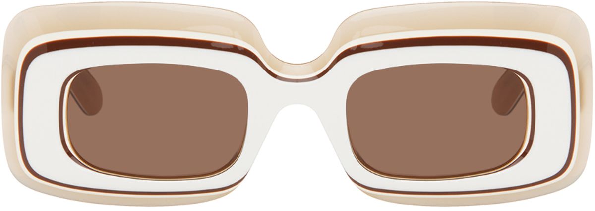Loewe Beige & White Multilayer Rectangular Sunglasses