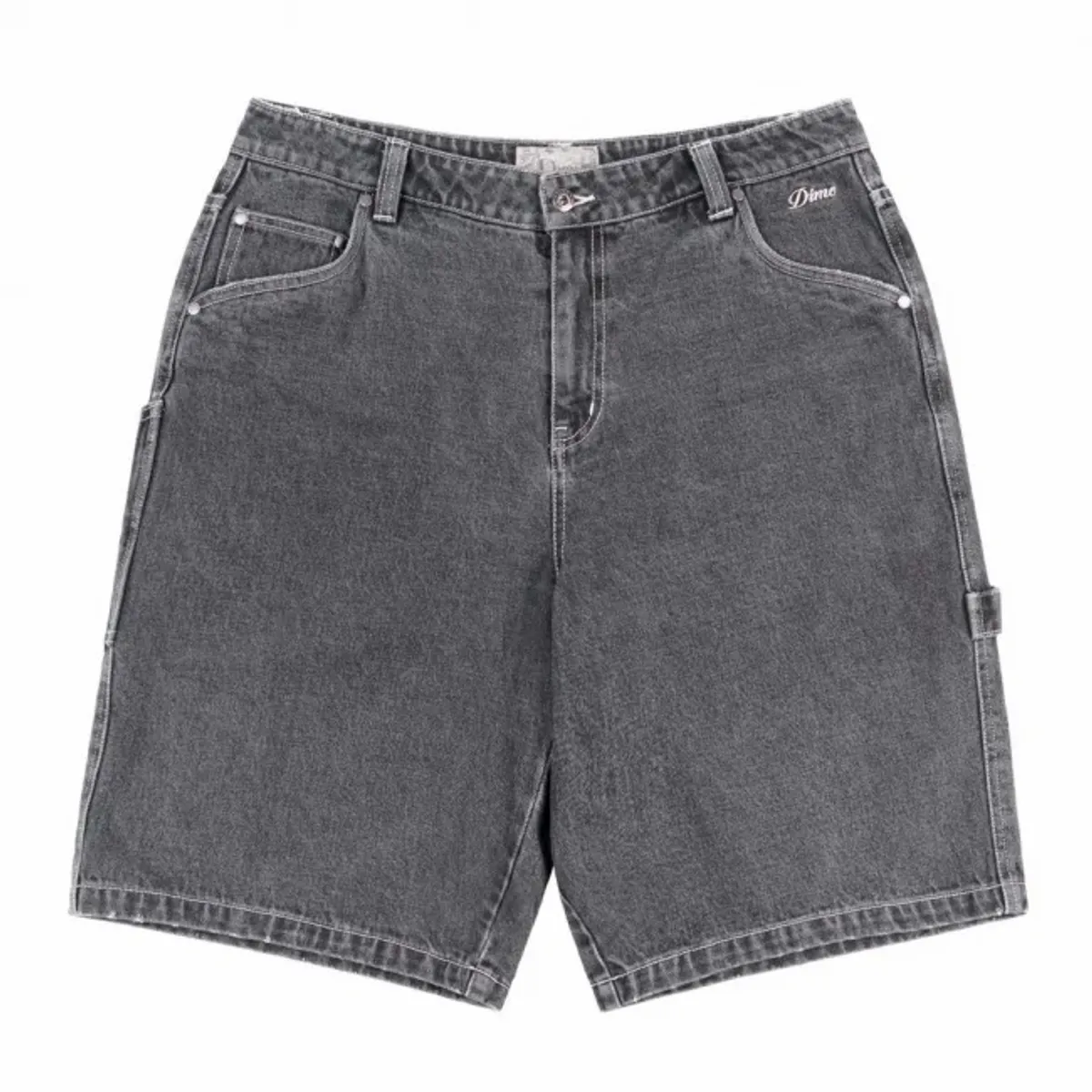 Dime Straight-leg Logo-detailed Denim Shorts In Gray