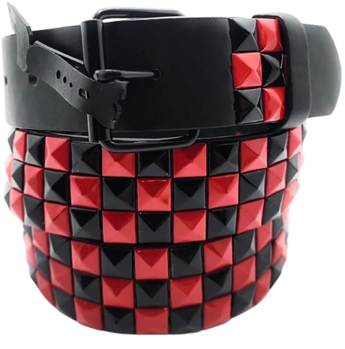No Name Deep Red & Black Checkered Pyramid Studded Belt Punk