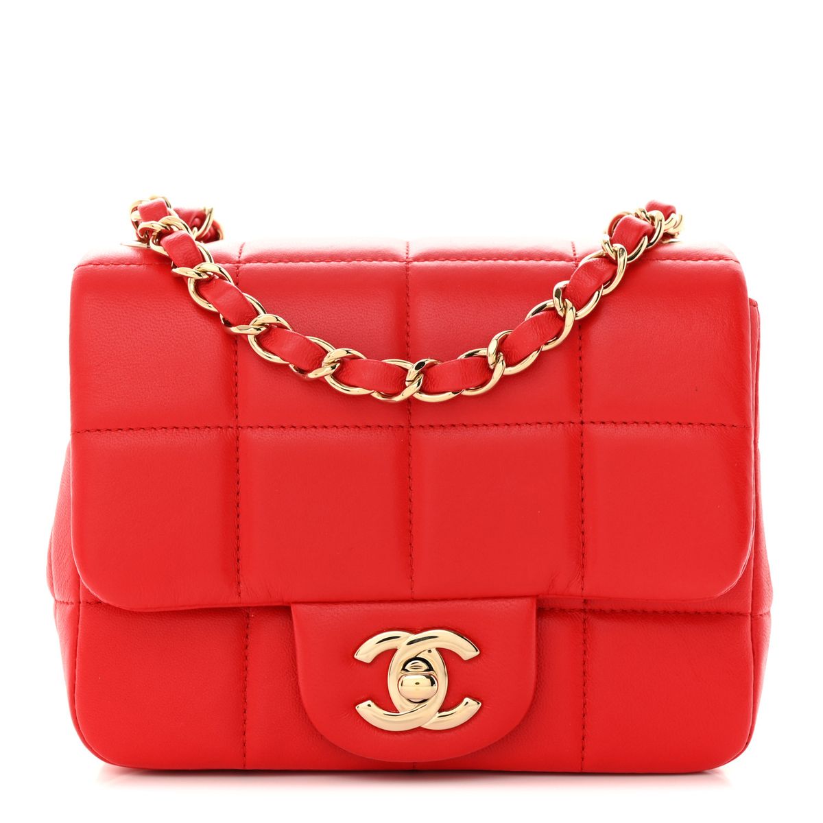 Chanel Lambskin Resin Crystal Square Quilted Monacoco Mini Flap Red
