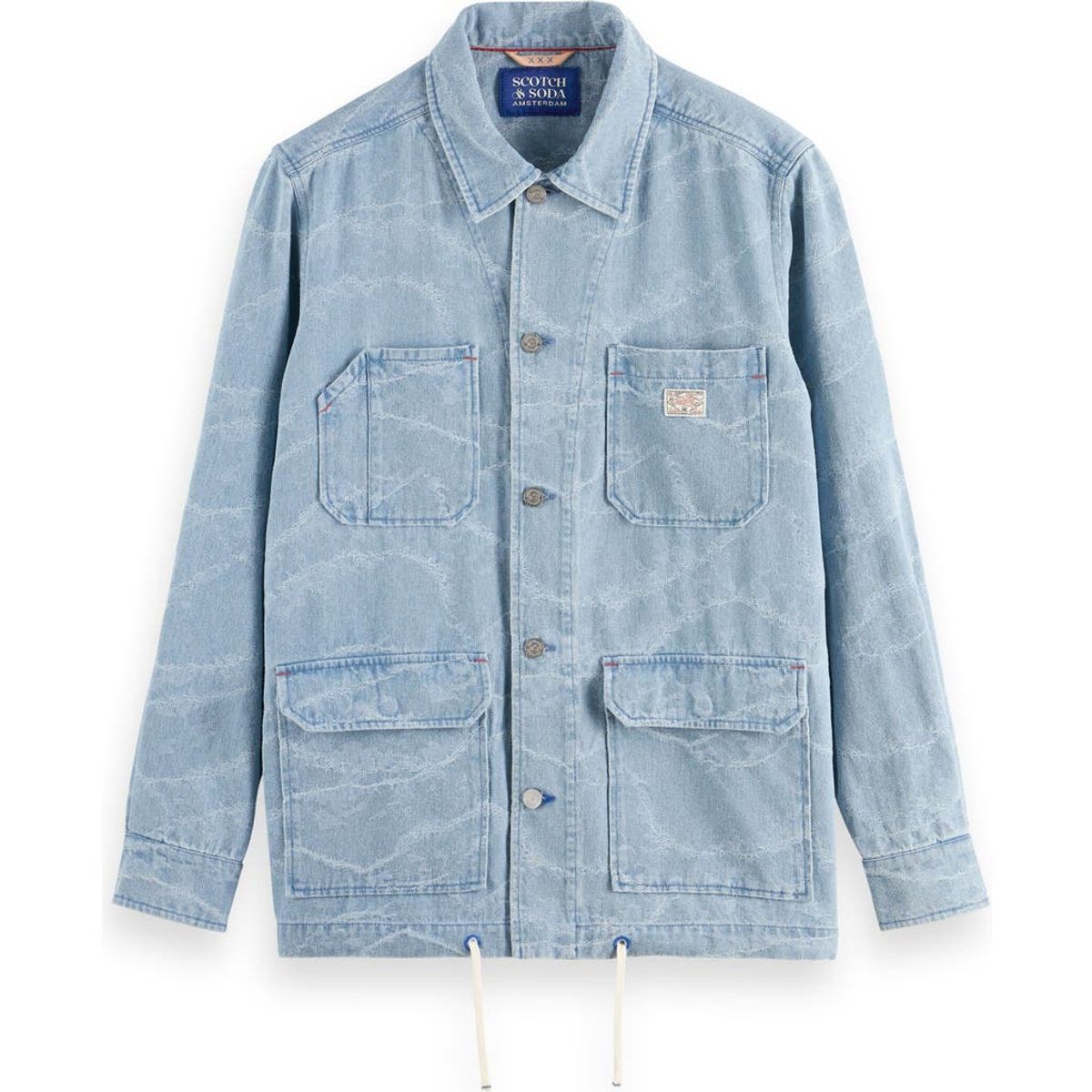 Scotch & Soda Jacquard Denim Jacket In Indigo Wave Jacquard