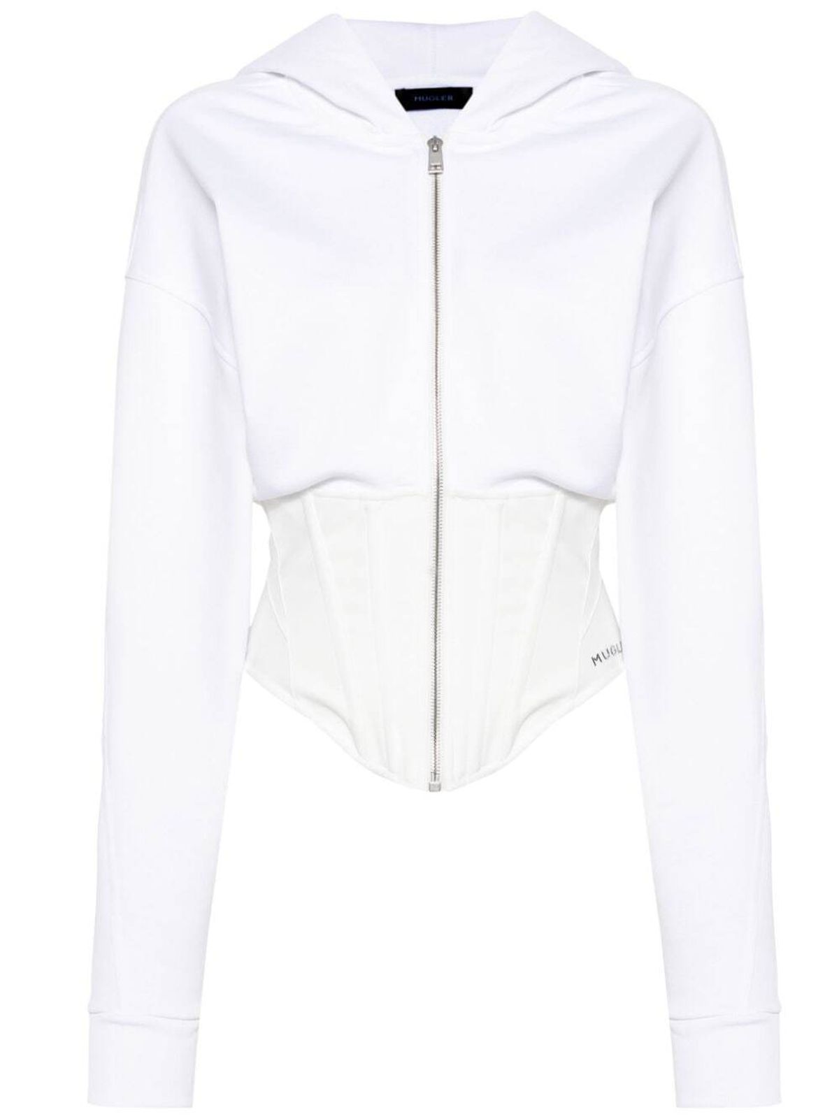 Mugler White Corseted Hoodie In B1610 Warm White