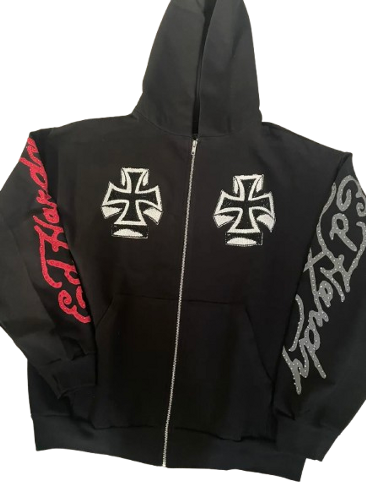 Ken Carson × Edhardy zip up hoodie Xman Men's Rhinestone Zip Hoodie White