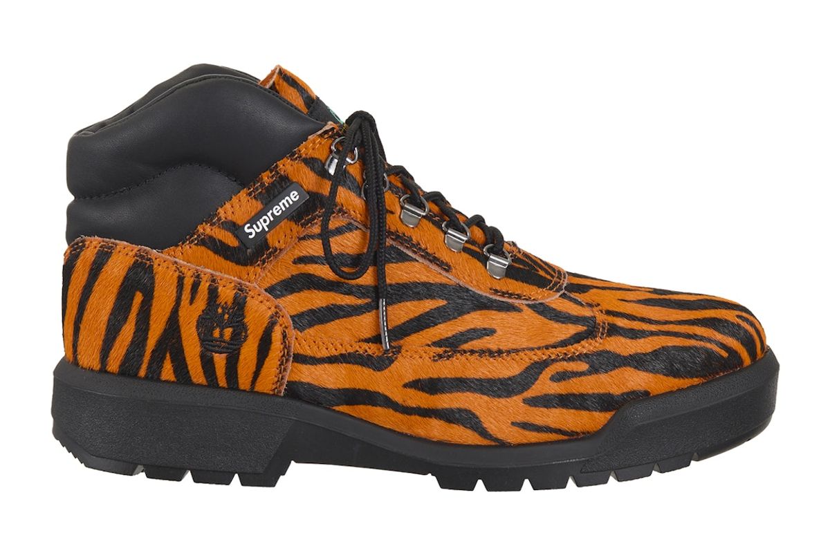 Supreme × Timberland Field Boot Mid Lace Up Tiger In Orange Black