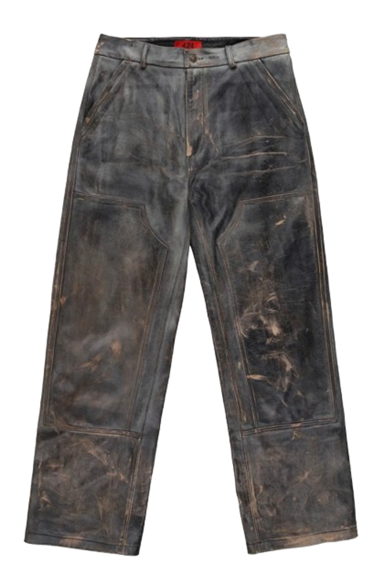 424 Leather Washed Textured Work Pant in Black | WHAT