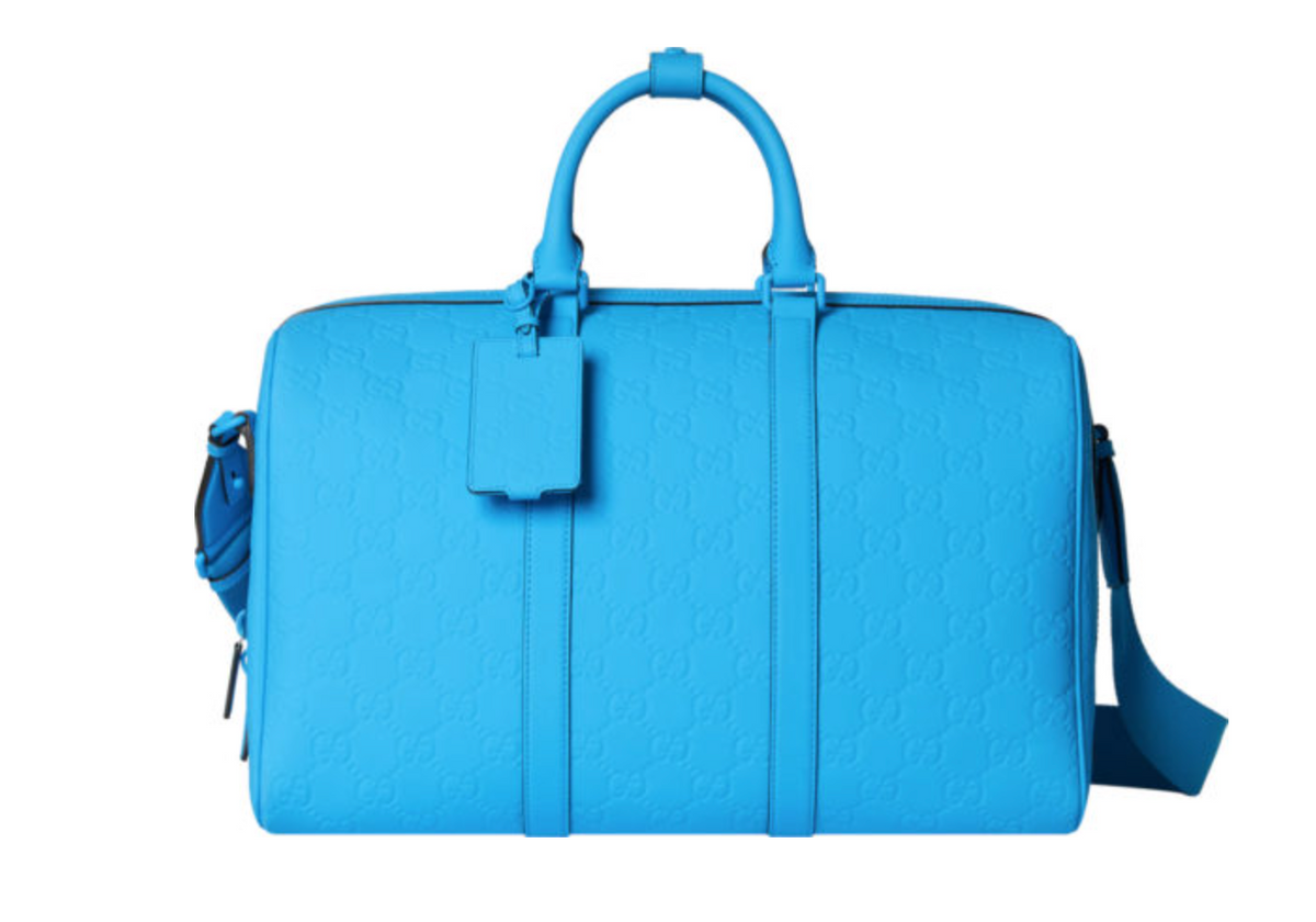 Gucci Gg Rubber-effect Medium Duffle Bag In Blue